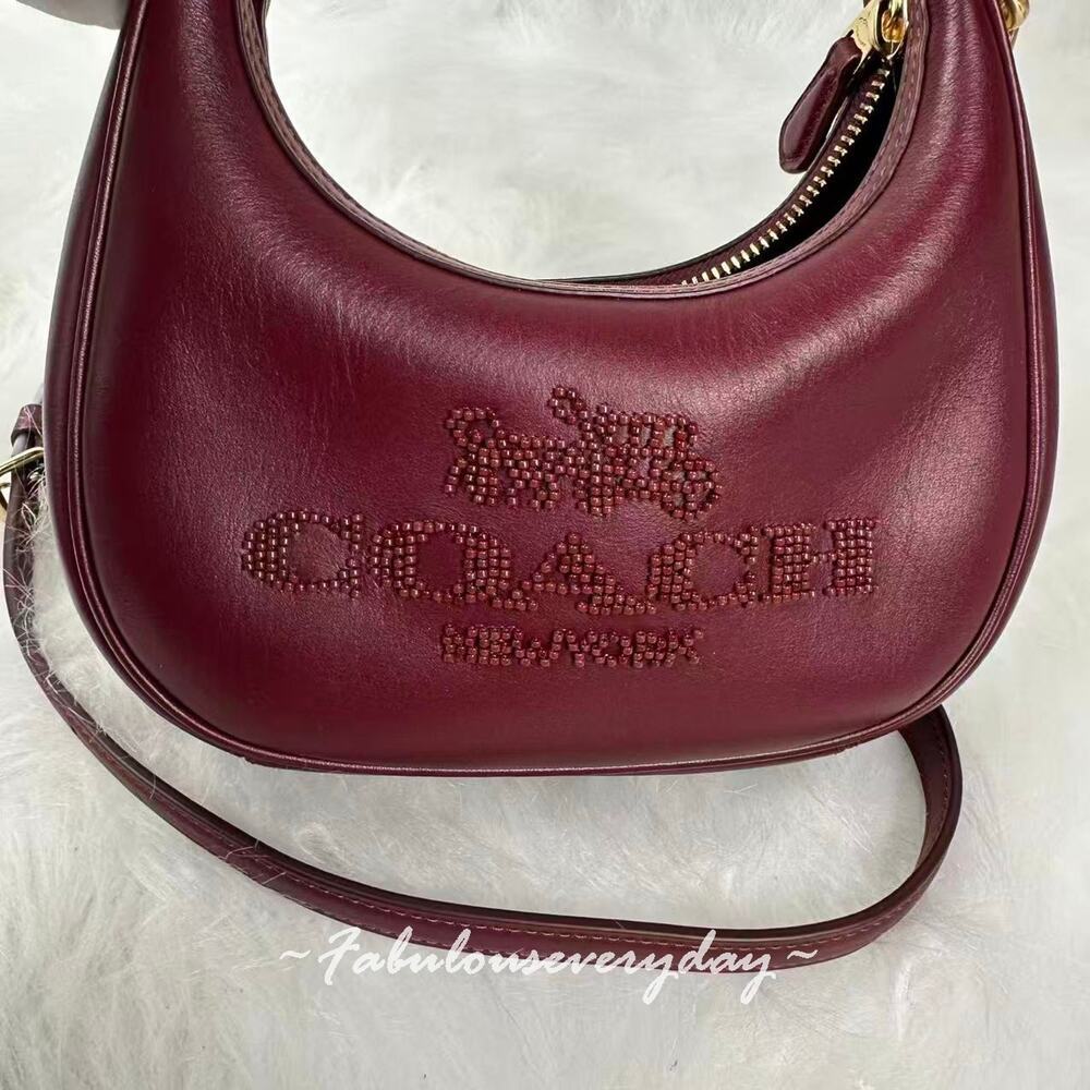 Coach Carmen Mini Crossbody Bag With Beaded Coach Graphic CCE60 Dark Wine NWT - Picture 2 of 9
